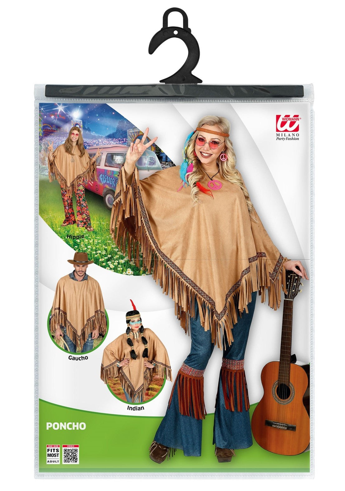 Poncho Hippie Marrón con Flechos para Adulto Hippies Widmann