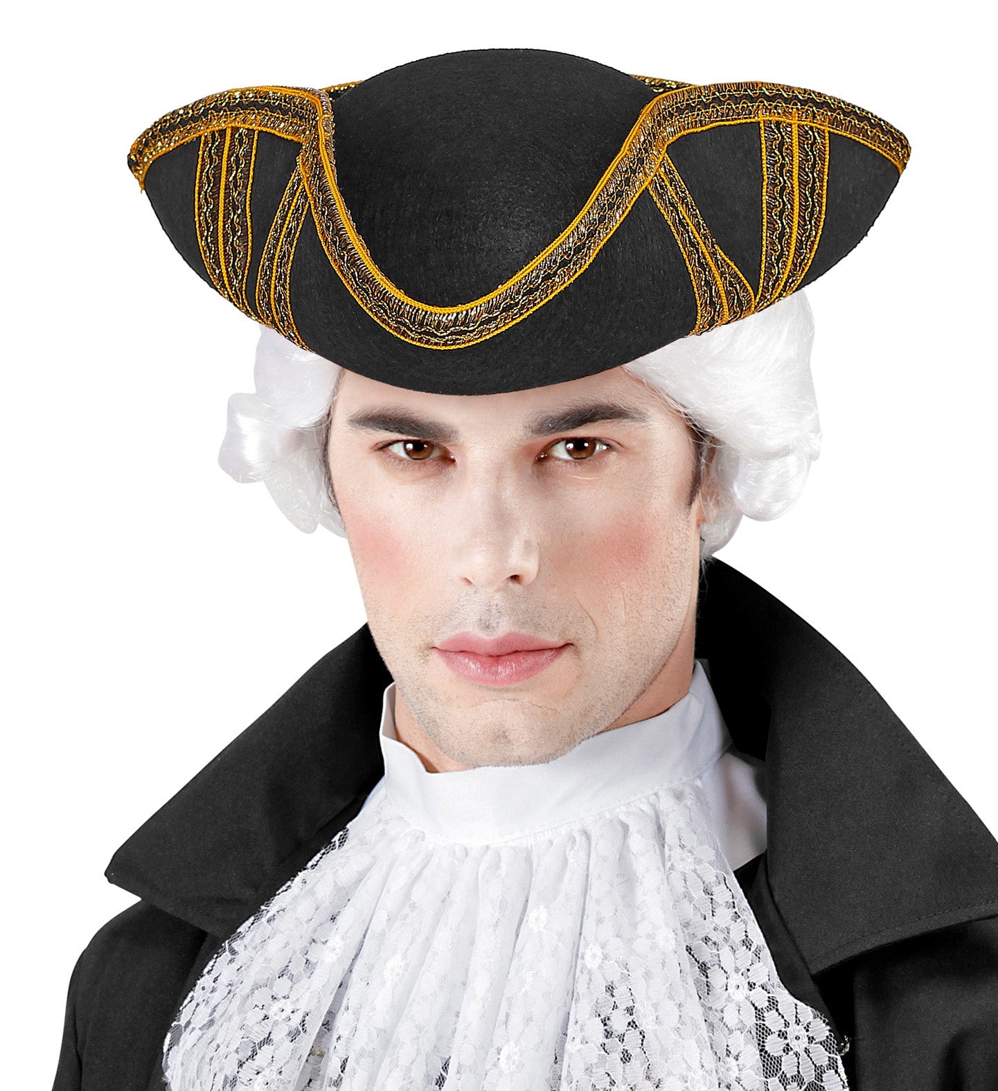 Sombrero de Época Negro con Decorado Dorado Complementos Venecianos y de Época Widmann
