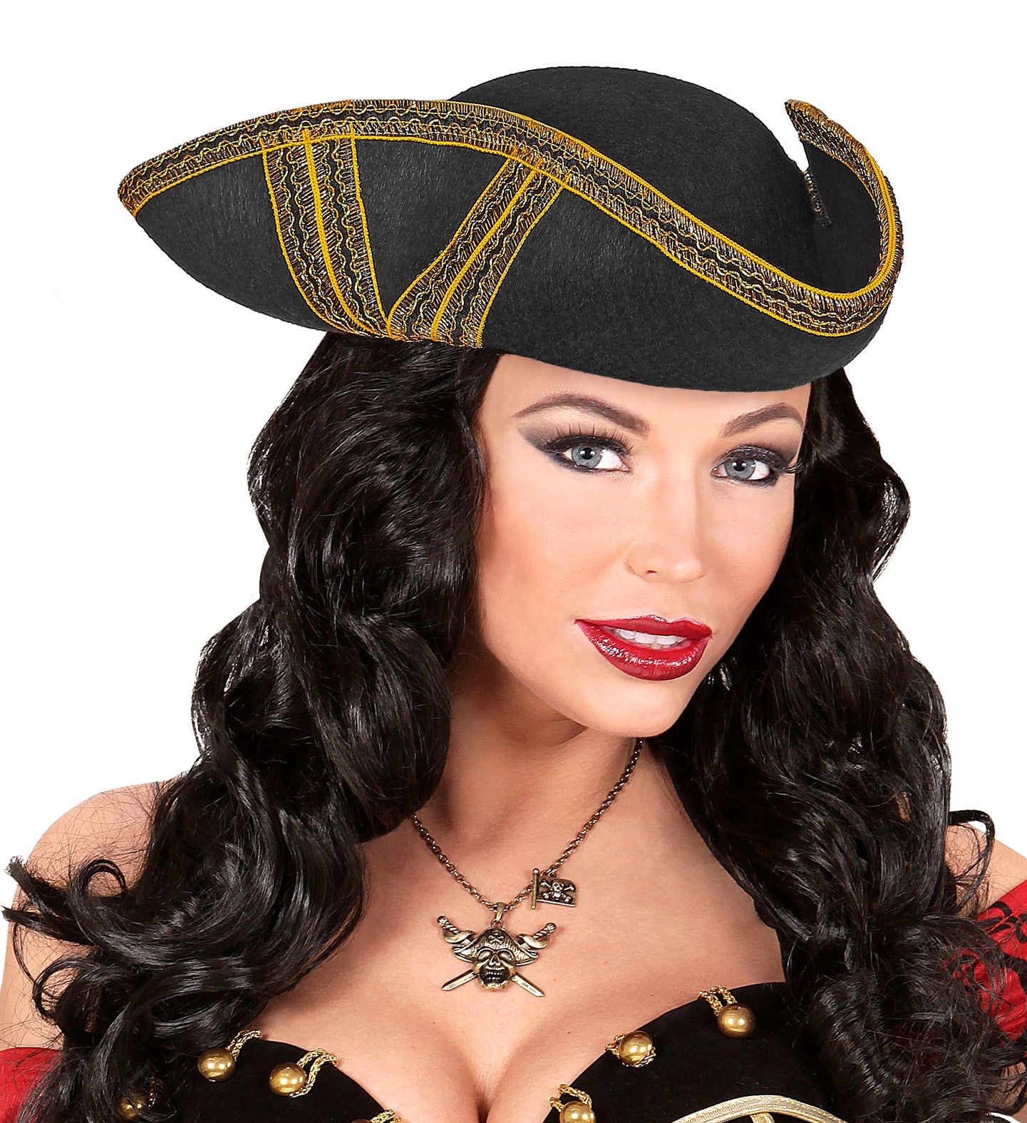 Sombrero de Época Negro con Decorado Dorado Complementos Venecianos y de Época Widmann