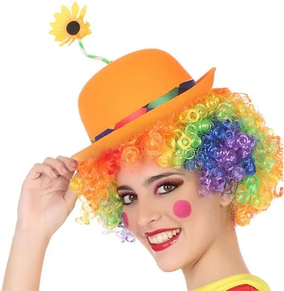 Sombrero de Payaso Naranja con Flor Complementos Payasos Atosa