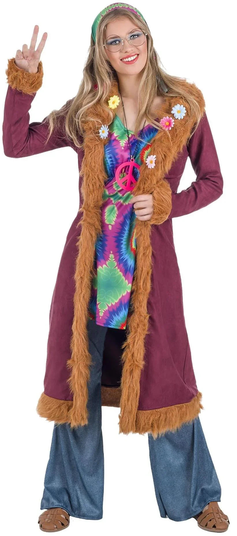 Disfraz de Hippie con Abrigo para Mujer Hippie Kimokawaii