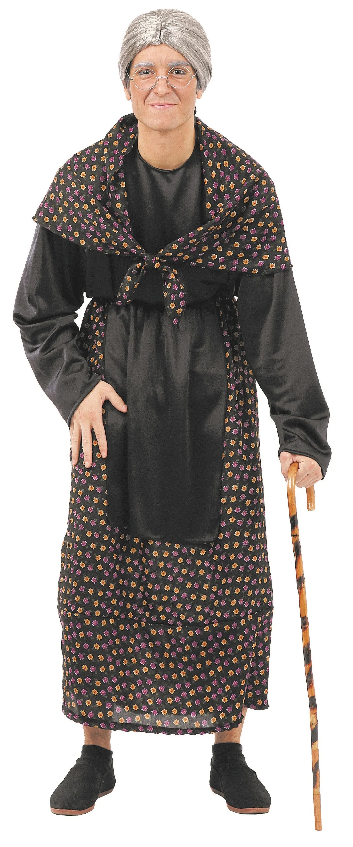 Disfraz de Abuela con Pañuelo para Adulto Abuelas y Ancianos Fycar