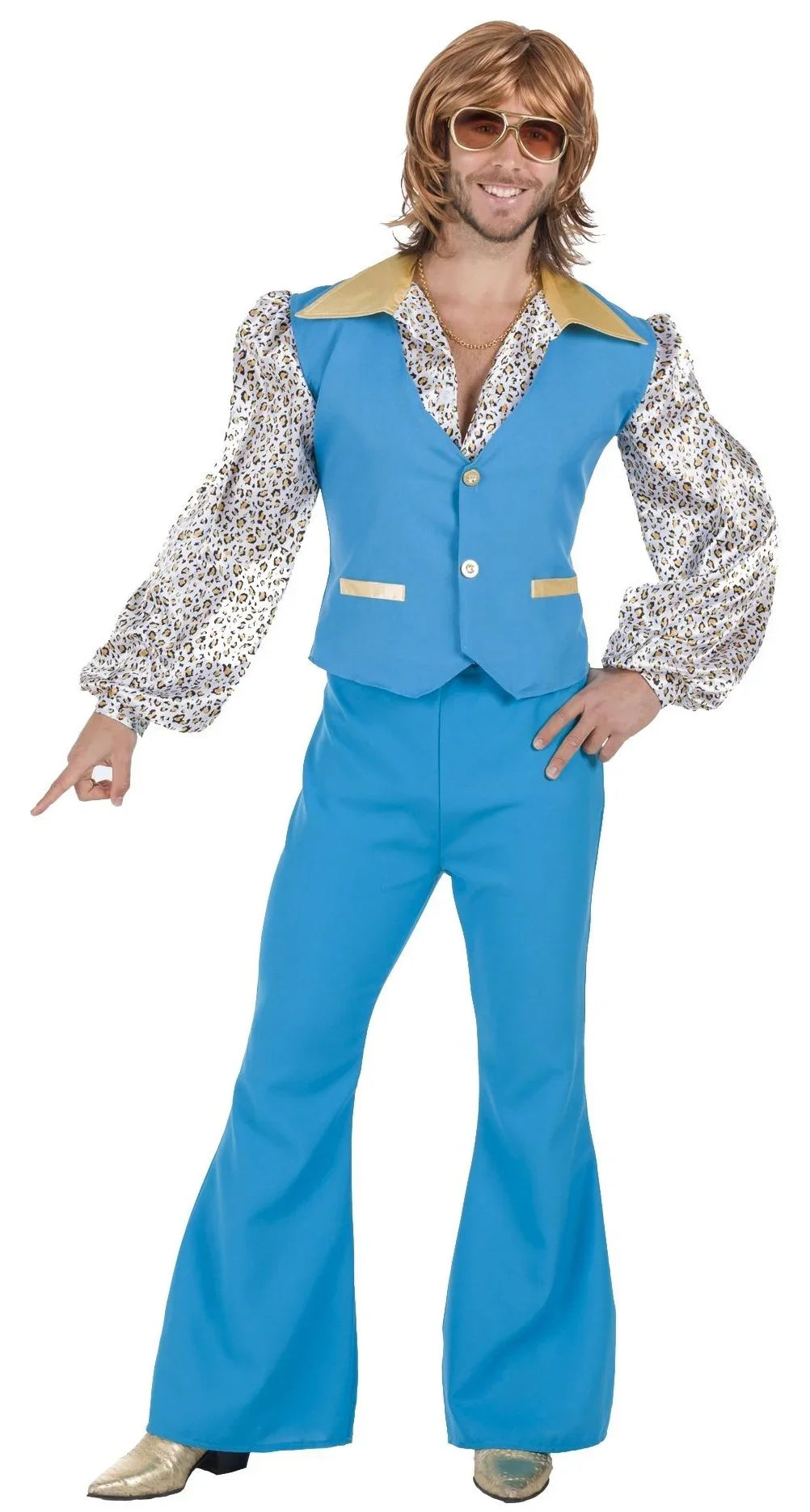 Disfraz de Chico Disco Años 70 Azul para Hombre Años 70 Kimokawaii