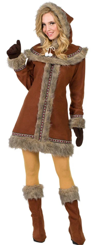 Disfraz de Esquimal Nórdica Marrón para Mujer Esquimales Kimokawaii