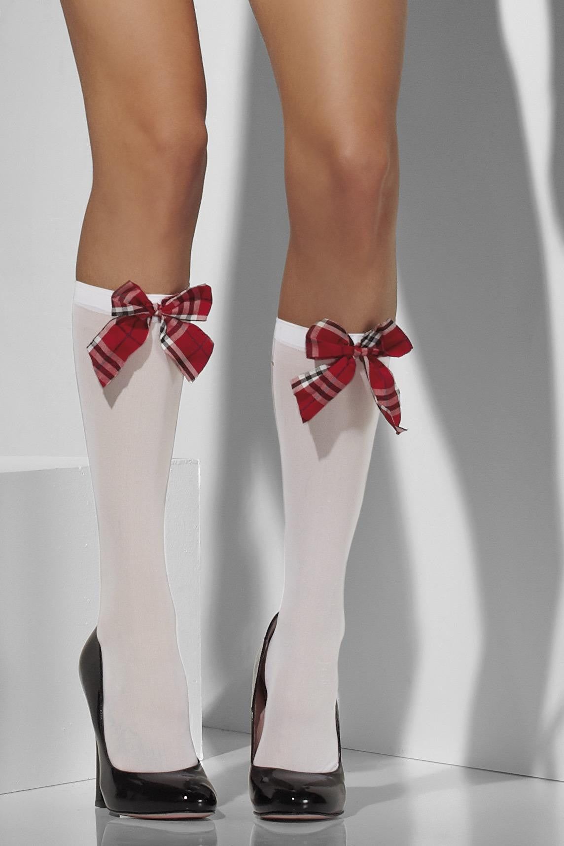 Calcetines de Colegiala Blancos con Lazo Rojo Colegiala Smiffys
