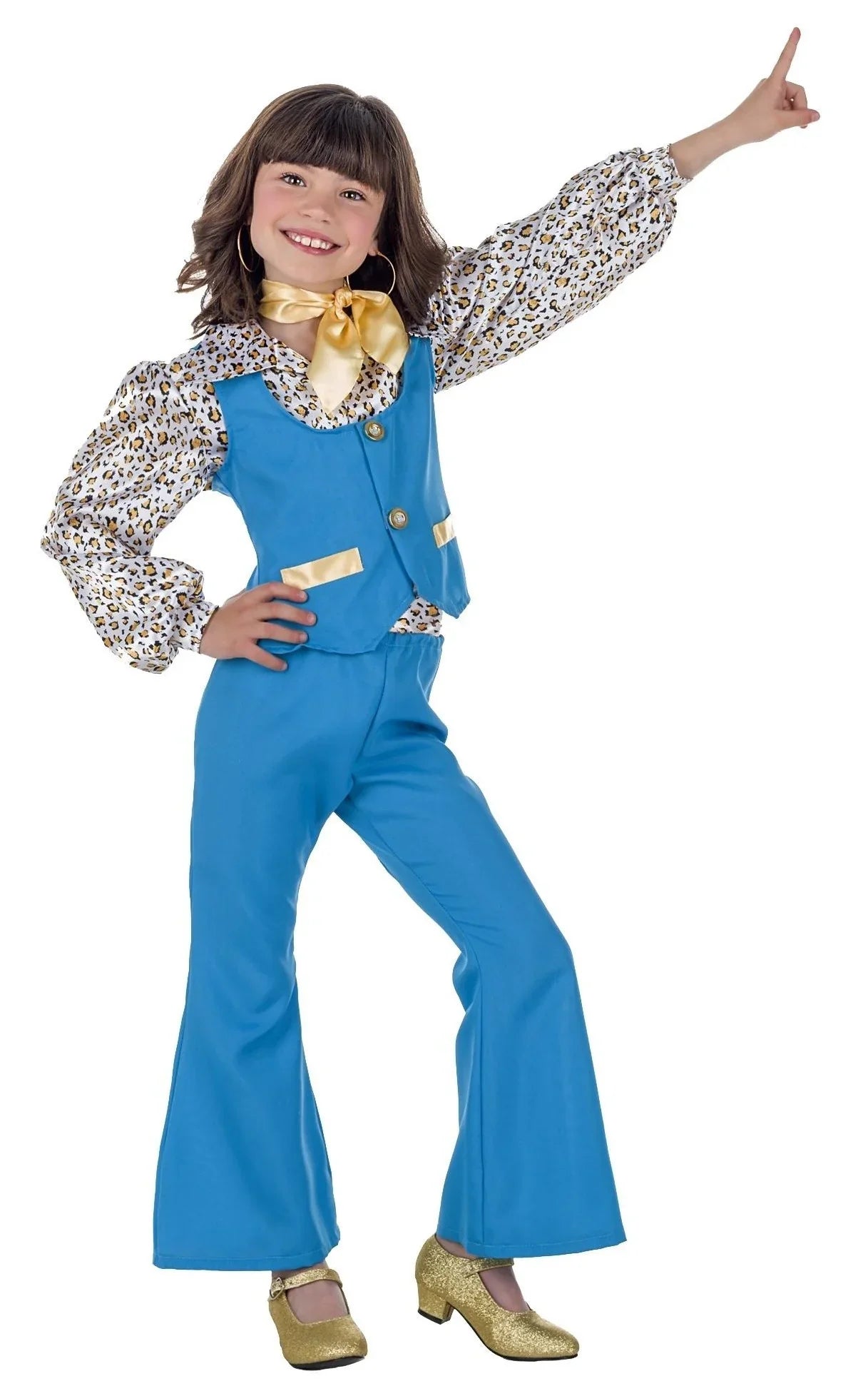 Disfraz de Chica Disco Años 70 Azul para Niña Años 70 Kimokawaii
