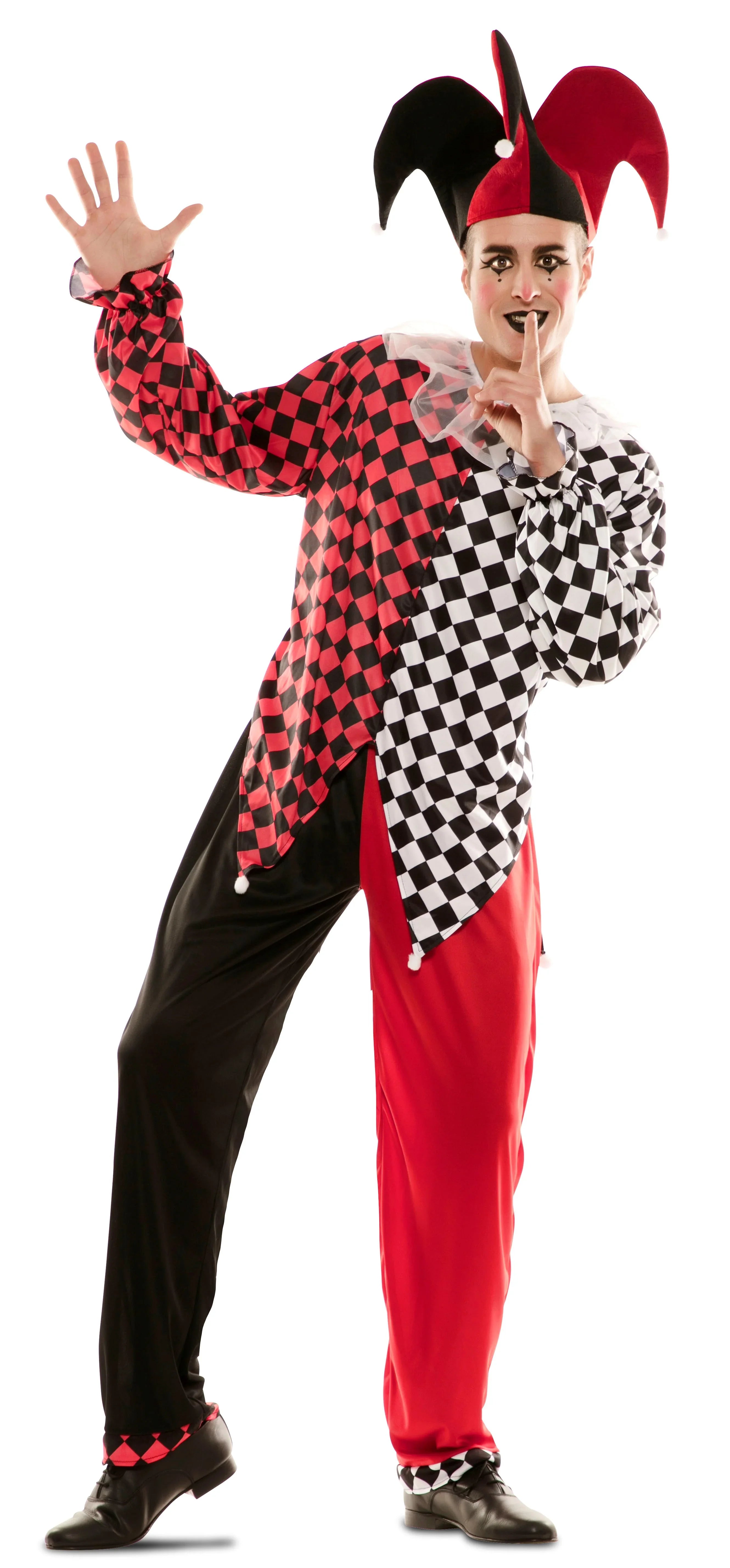 Disfraz de Arlequín Rojo y Negro para Hombre Arlequines y Bufones EuroCarnavales