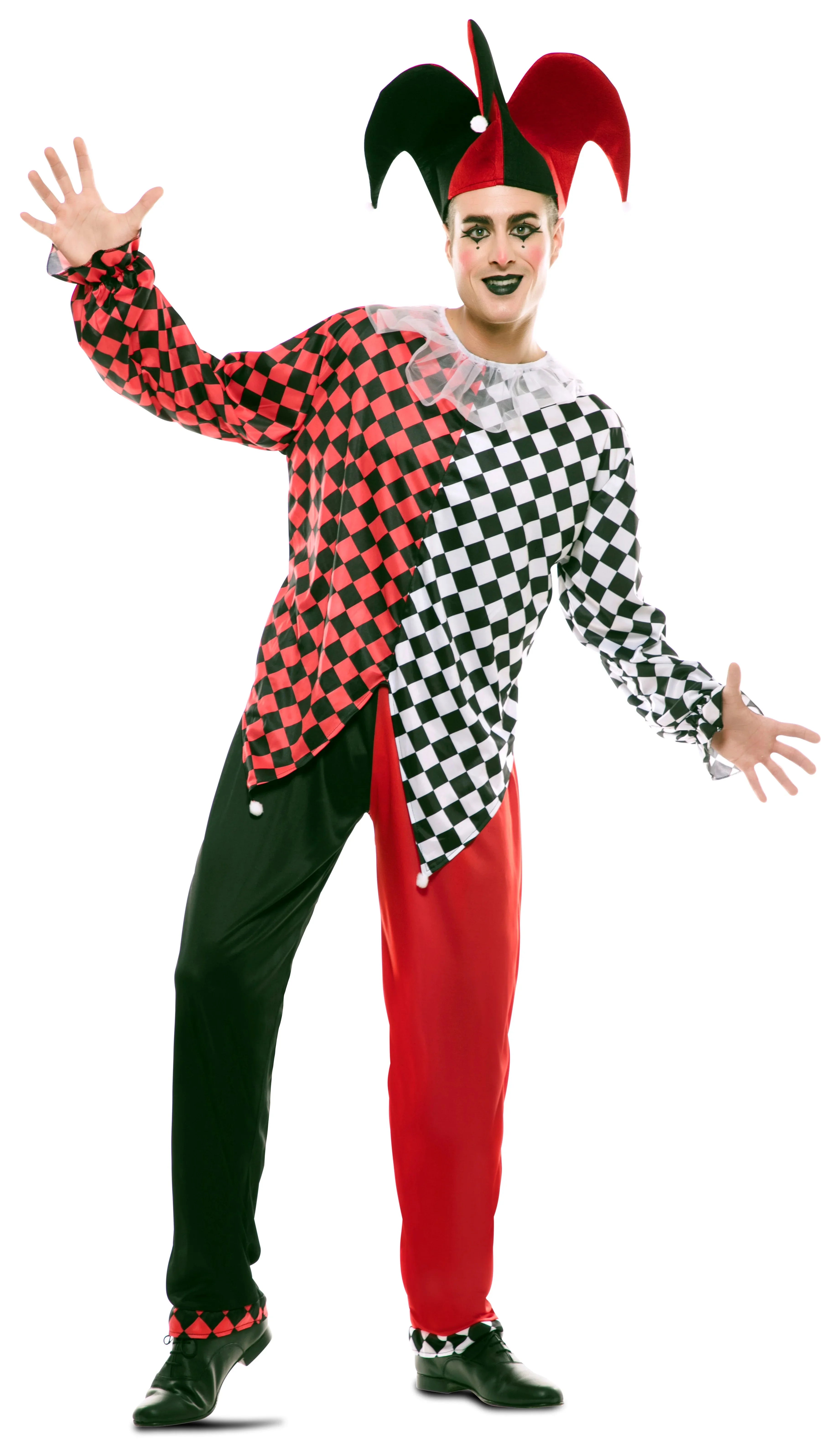 Disfraz de Arlequín Rojo y Negro para Hombre Arlequines y Bufones EuroCarnavales