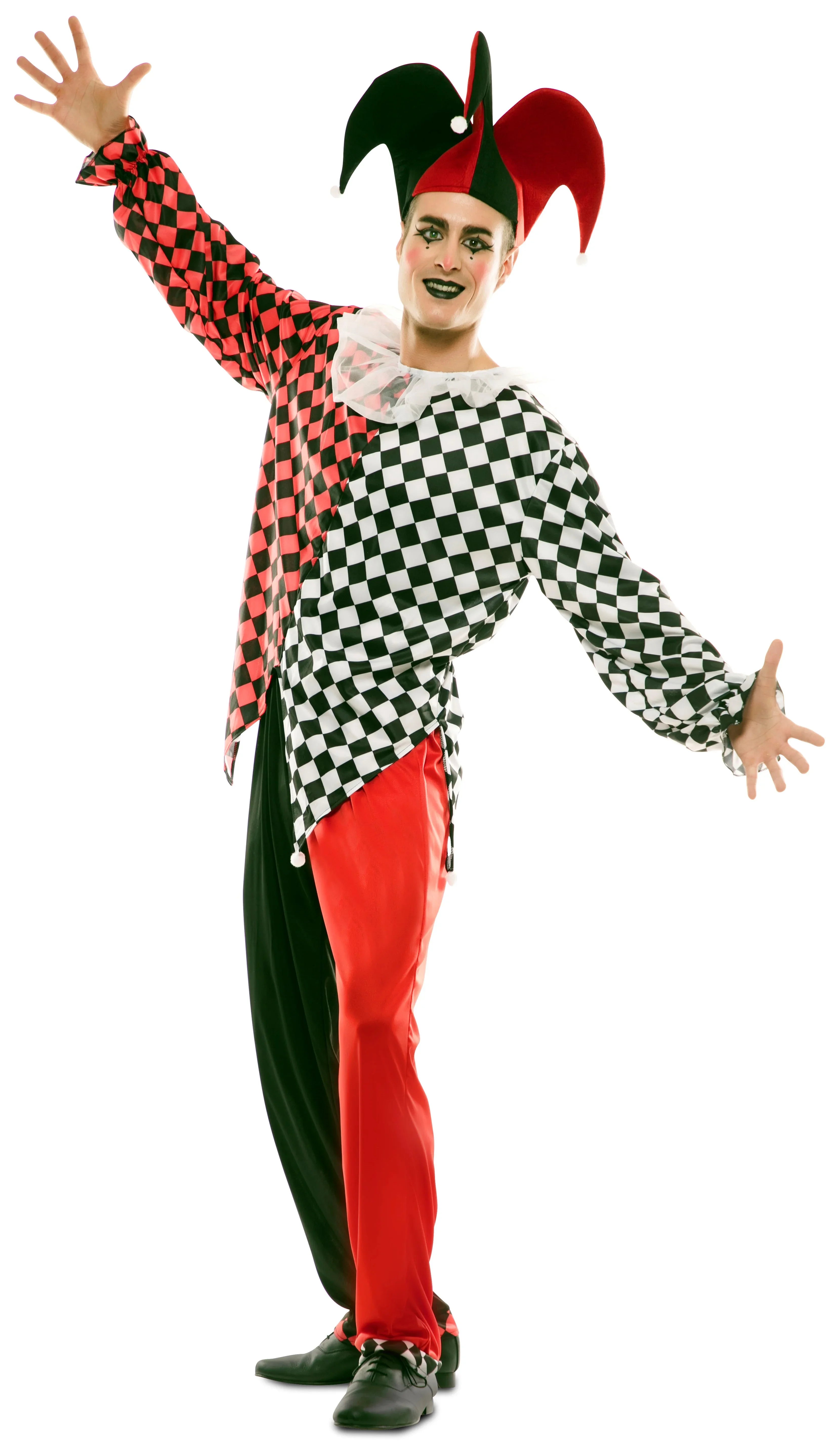 Disfraz de Arlequín Rojo y Negro para Hombre Arlequines y Bufones EuroCarnavales