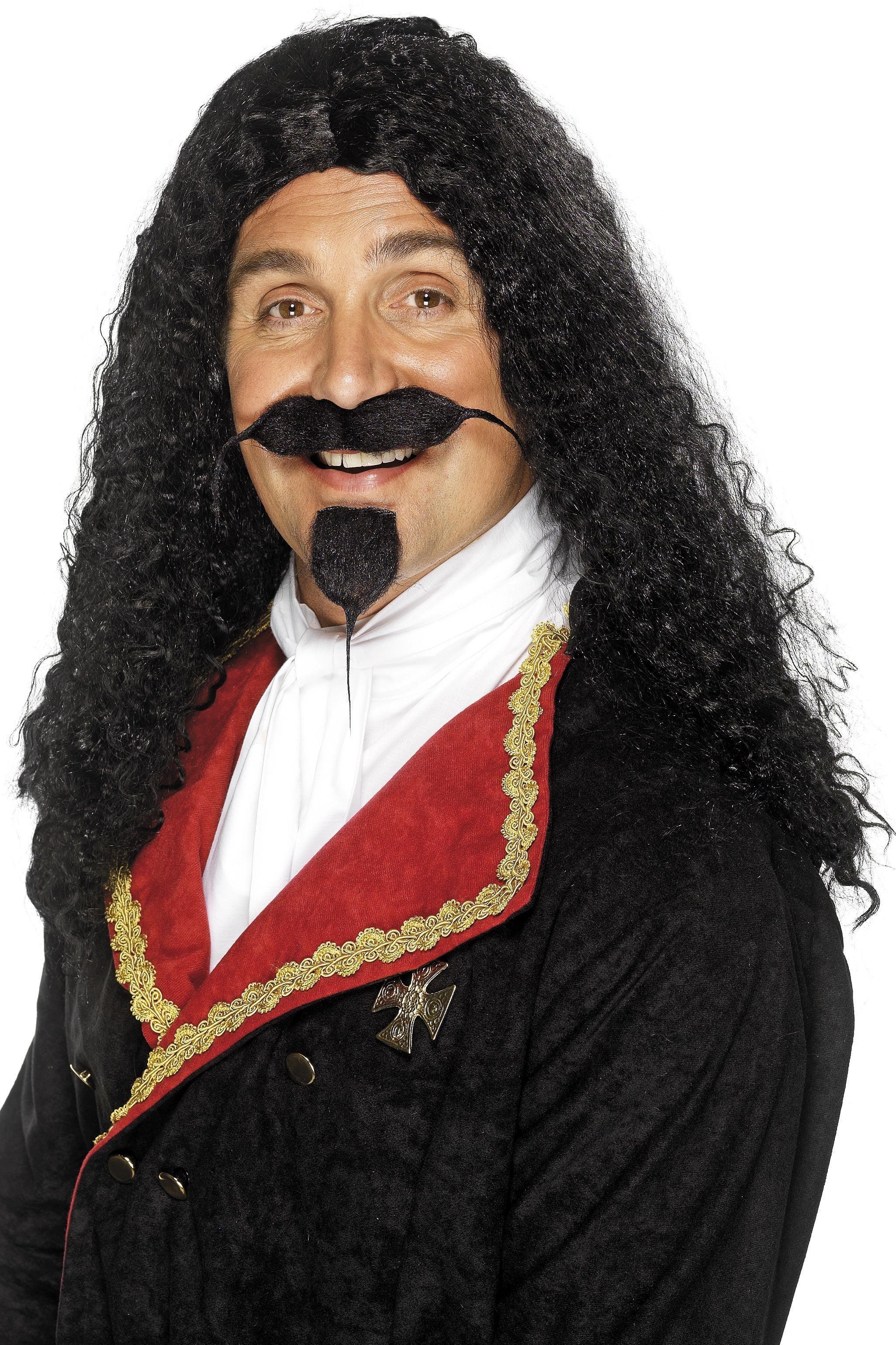 Peluca de Mosquetero Morena con Perilla y Bigote Complementos Mosqueteros Smiffys