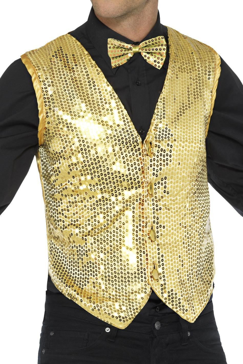 Chaleco de Lentejuelas Doradas para Hombre Chaquetas, Chalecos y Camisas Smiffys