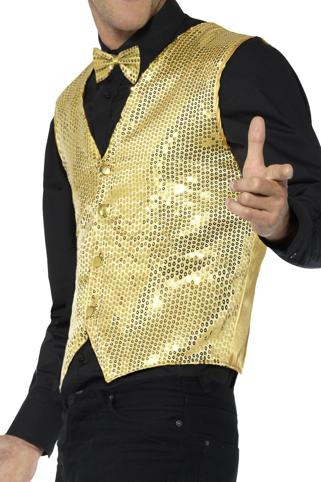 Chaleco de Lentejuelas Doradas para Hombre Chaquetas, Chalecos y Camisas Smiffys