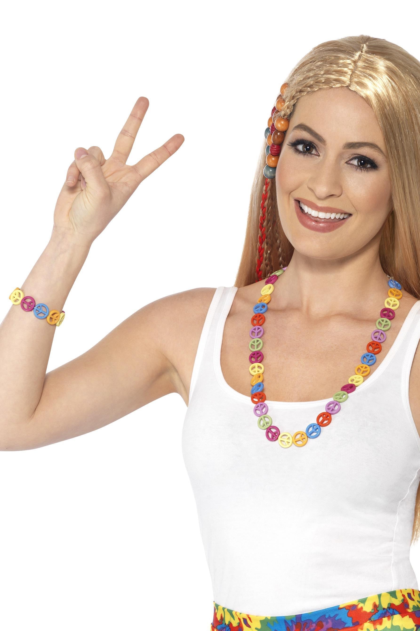 Collar y Pulsera Hippies de Símbolos de la Paz Complementos Hippies Smiffys