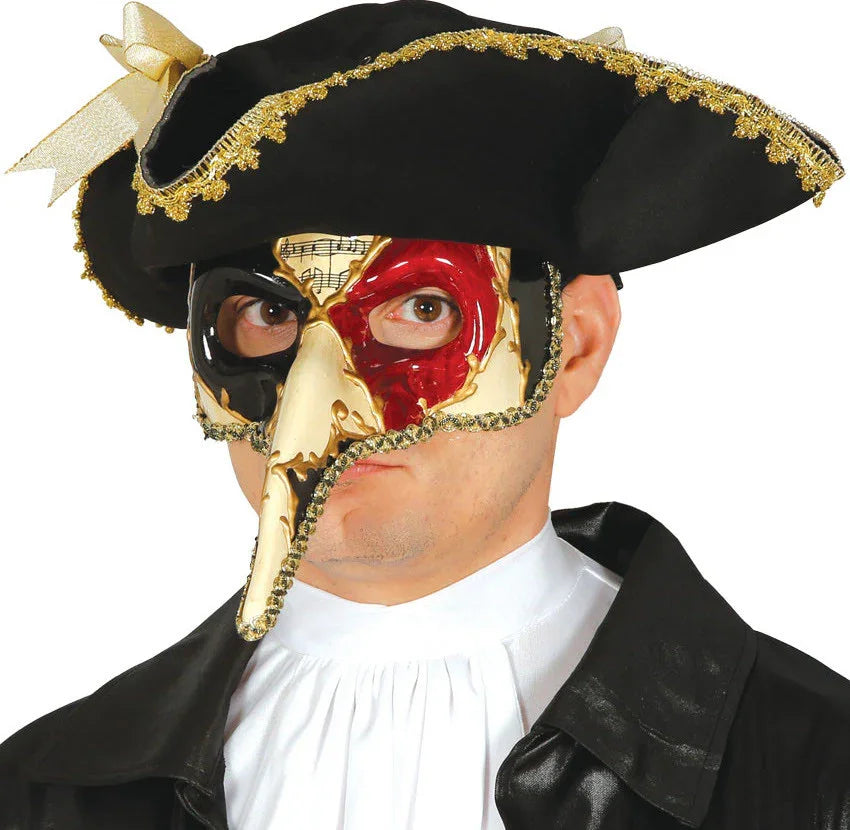 Máscara Veneciana Decorada Rojo y Negro Complementos Venecianos y de Época Guirca