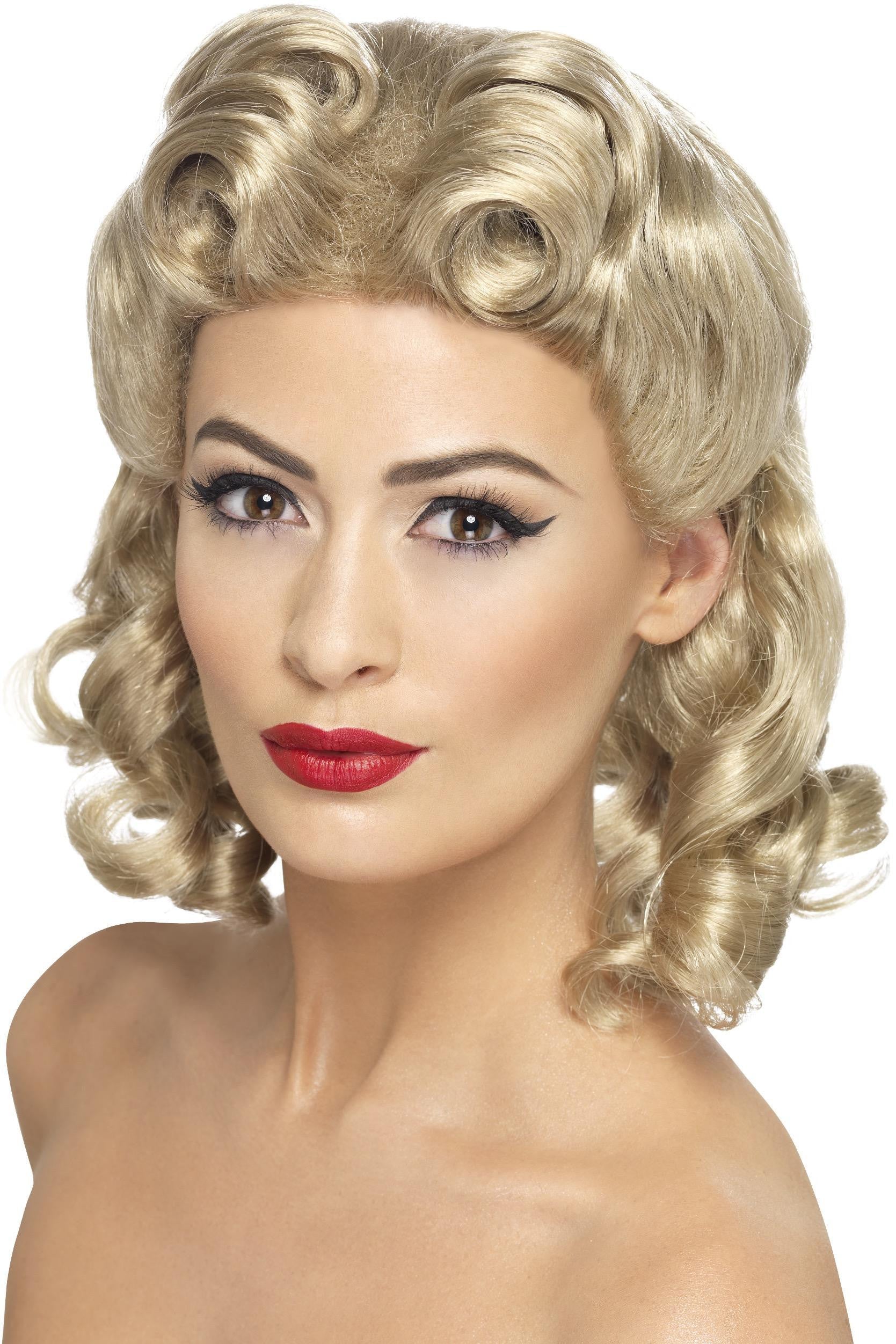 Peluca Rubia Pin Up Años 40 con Tirabuzones Pelucas Rubias Smiffys