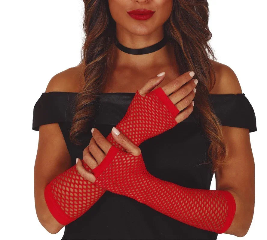 Guantes Rojos de Rejilla Largos sin Dedos Guantes Guirca