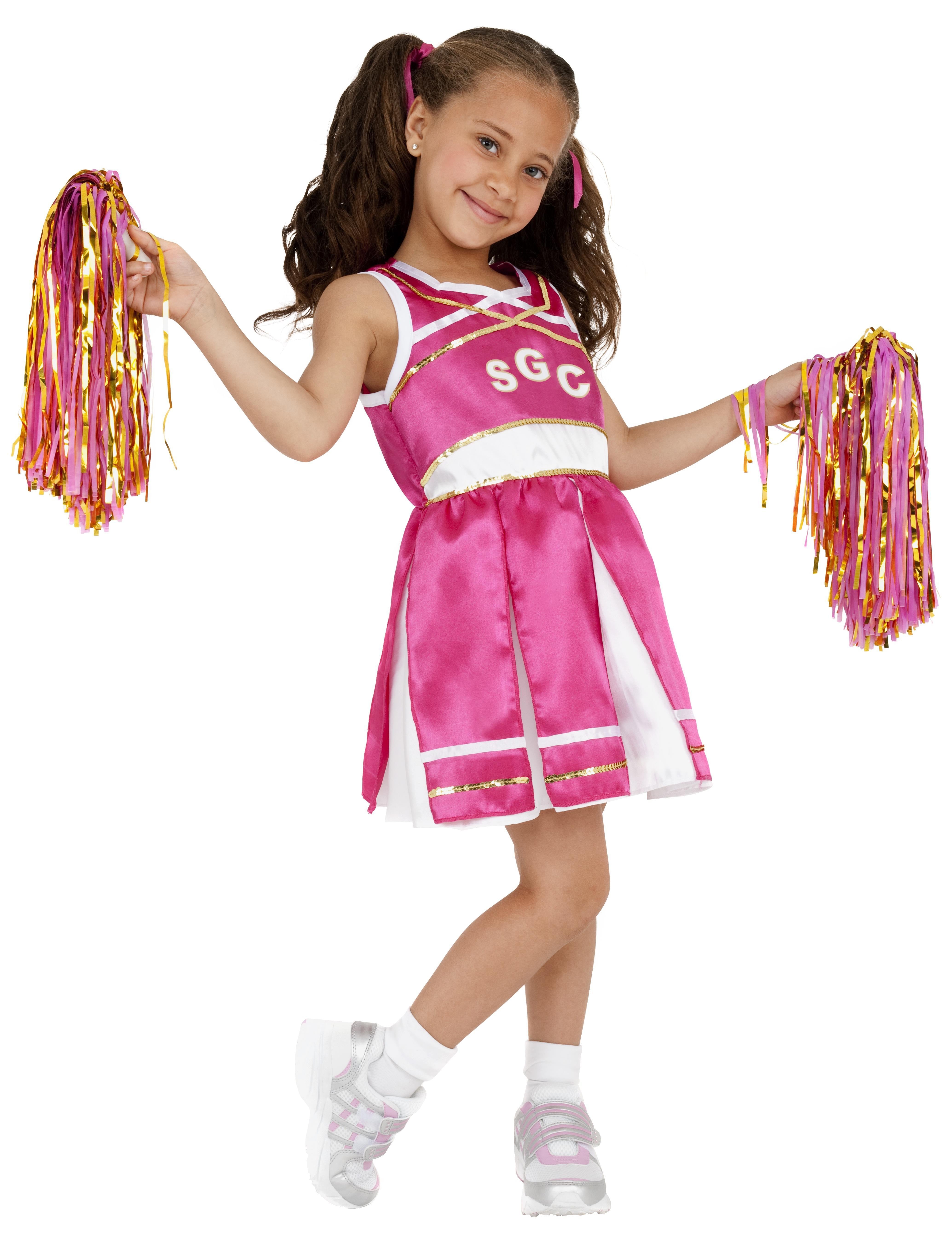 Disfraz de Animadora Rosa con Pompones para Niña Animadoras Smiffys