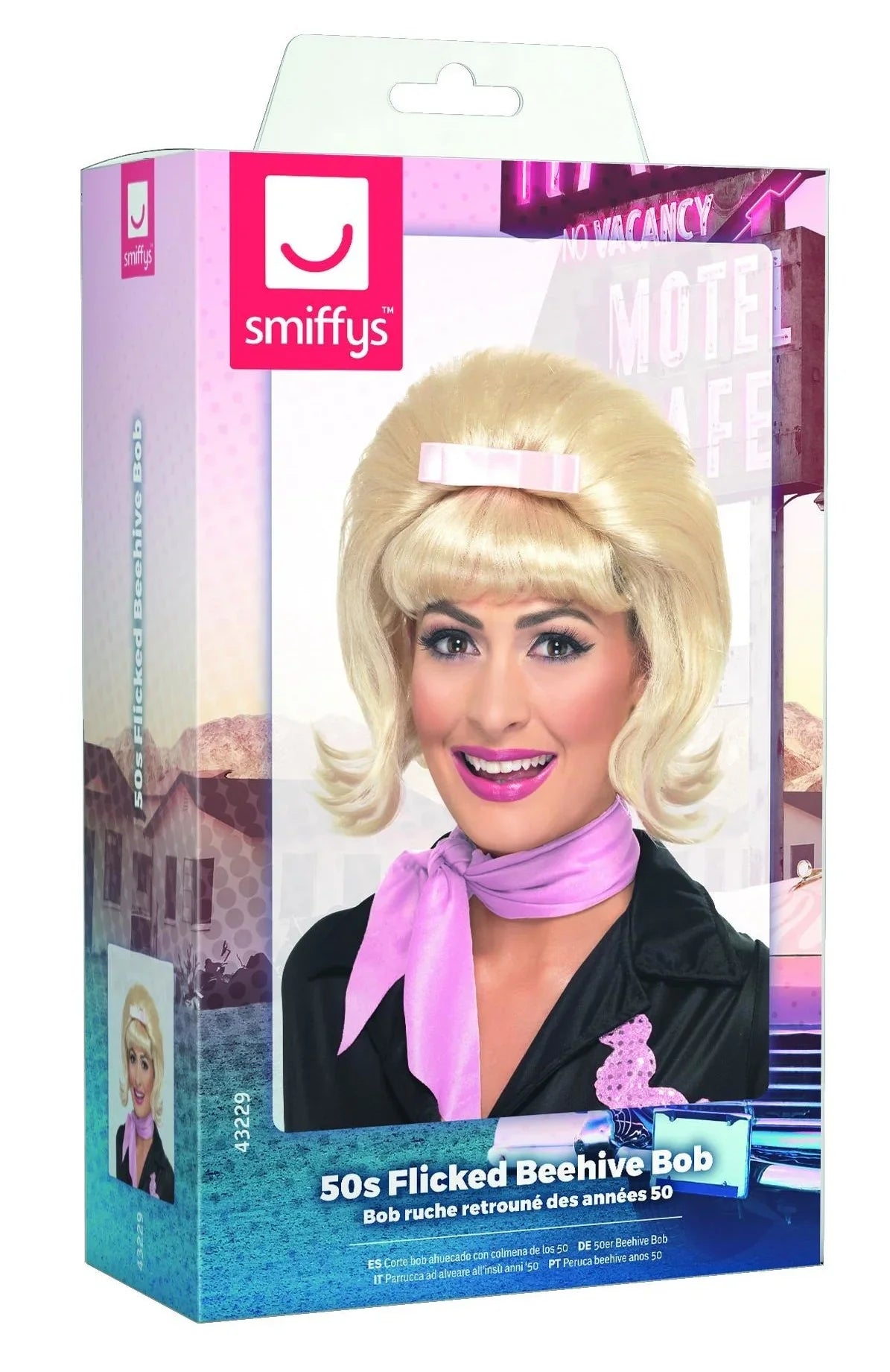 Peluca Rubia Años 50 con Peinado Colmena y Lazo Pelucas Rubias Smiffys