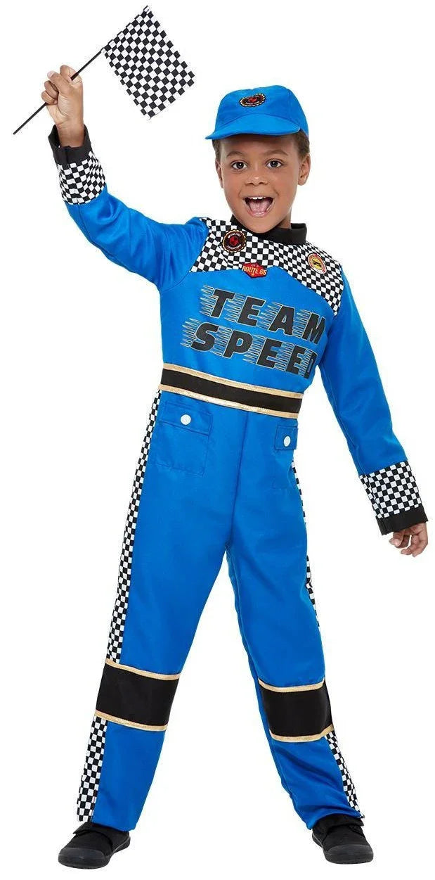 Disfraz de Piloto de Carreras Azul para Niño Deportistas y Animadoras Infantiles Smiffys