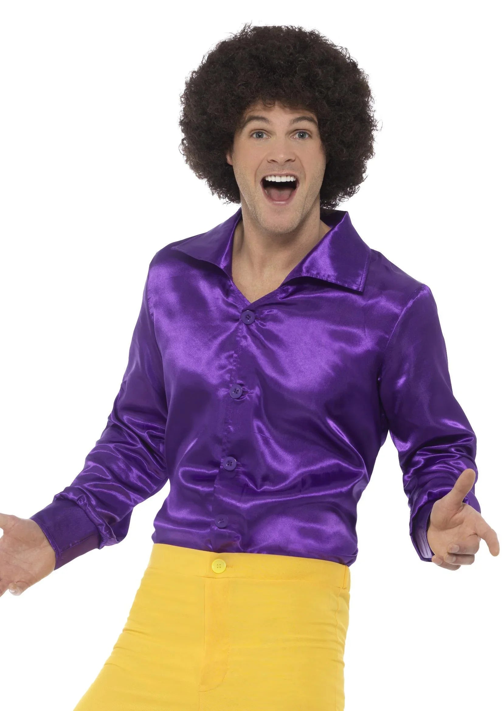 Camisa Disco Morada para Hombre Camisas Disco Años 70 Smiffys