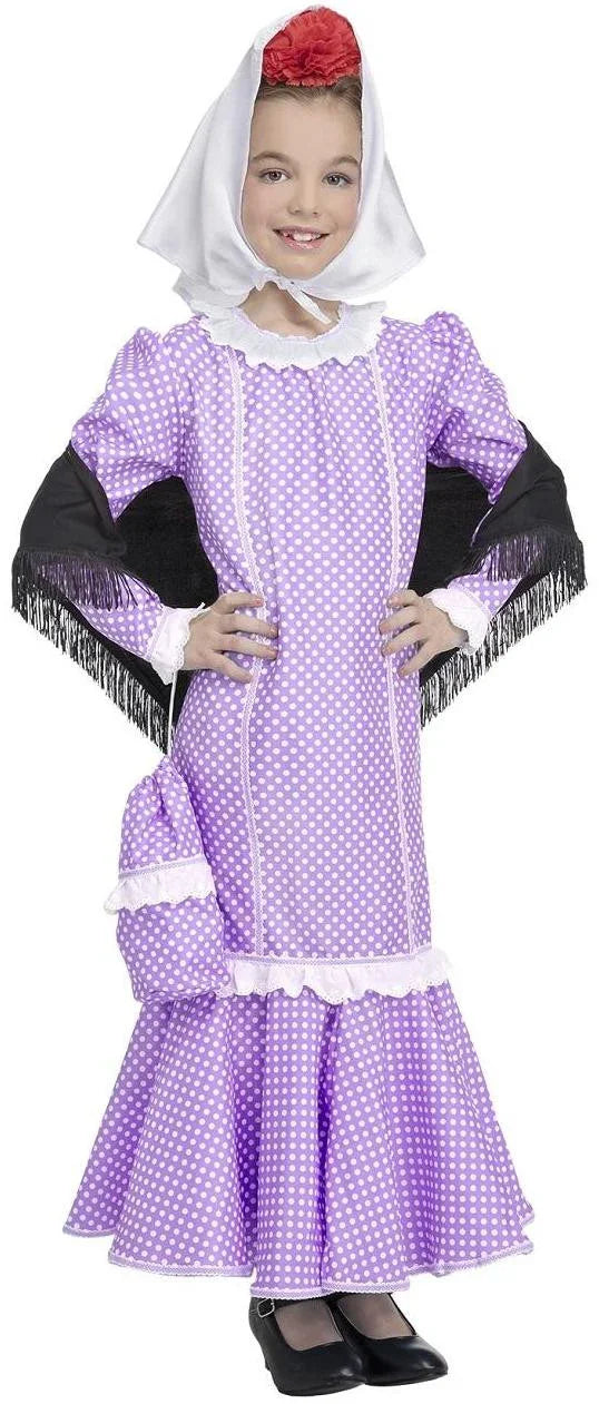 Disfraz de Chulapa Castiza Morado para Niña Chulapos y Chulapas Kimokawaii