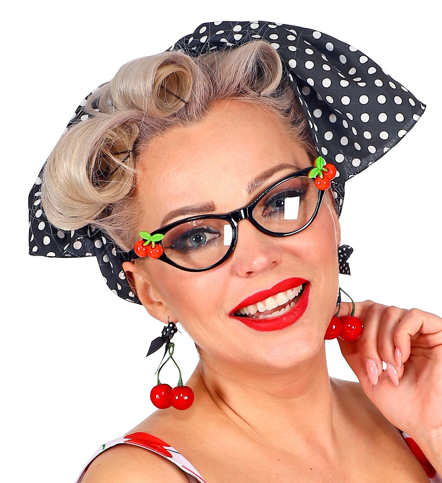 Set Pin Up Años 50 con Gafas, Pendientes y Pañuelo Complementos Grease Años 40 - 50 Widmann