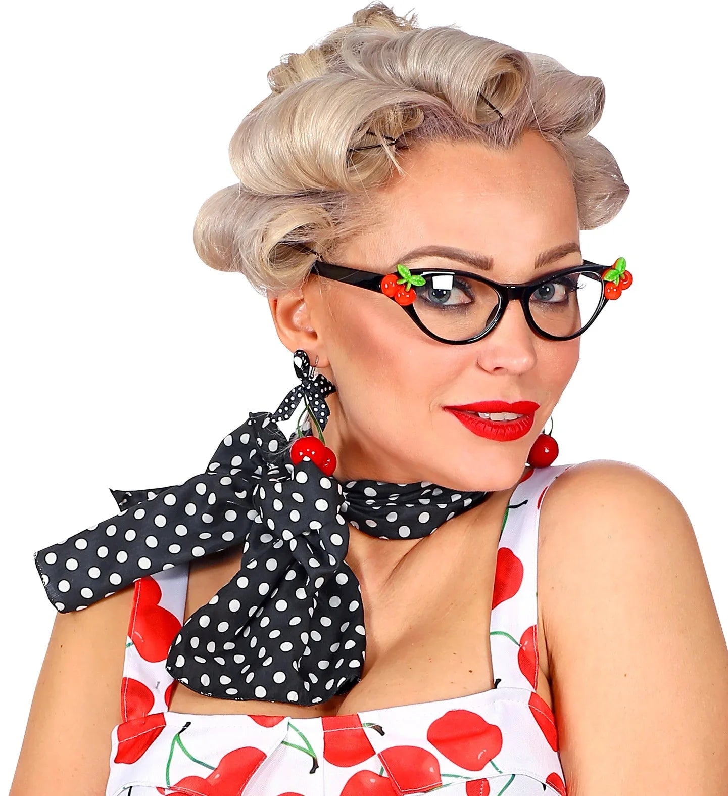 Set Pin Up Años 50 con Gafas, Pendientes y Pañuelo Complementos Grease Años 40 - 50 Widmann