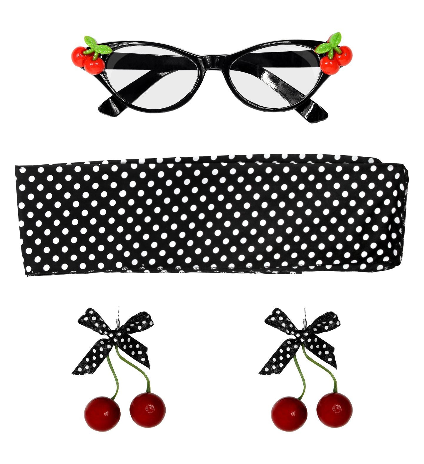 Set Pin Up Años 50 con Gafas, Pendientes y Pañuelo Complementos Grease Años 40 - 50 Widmann