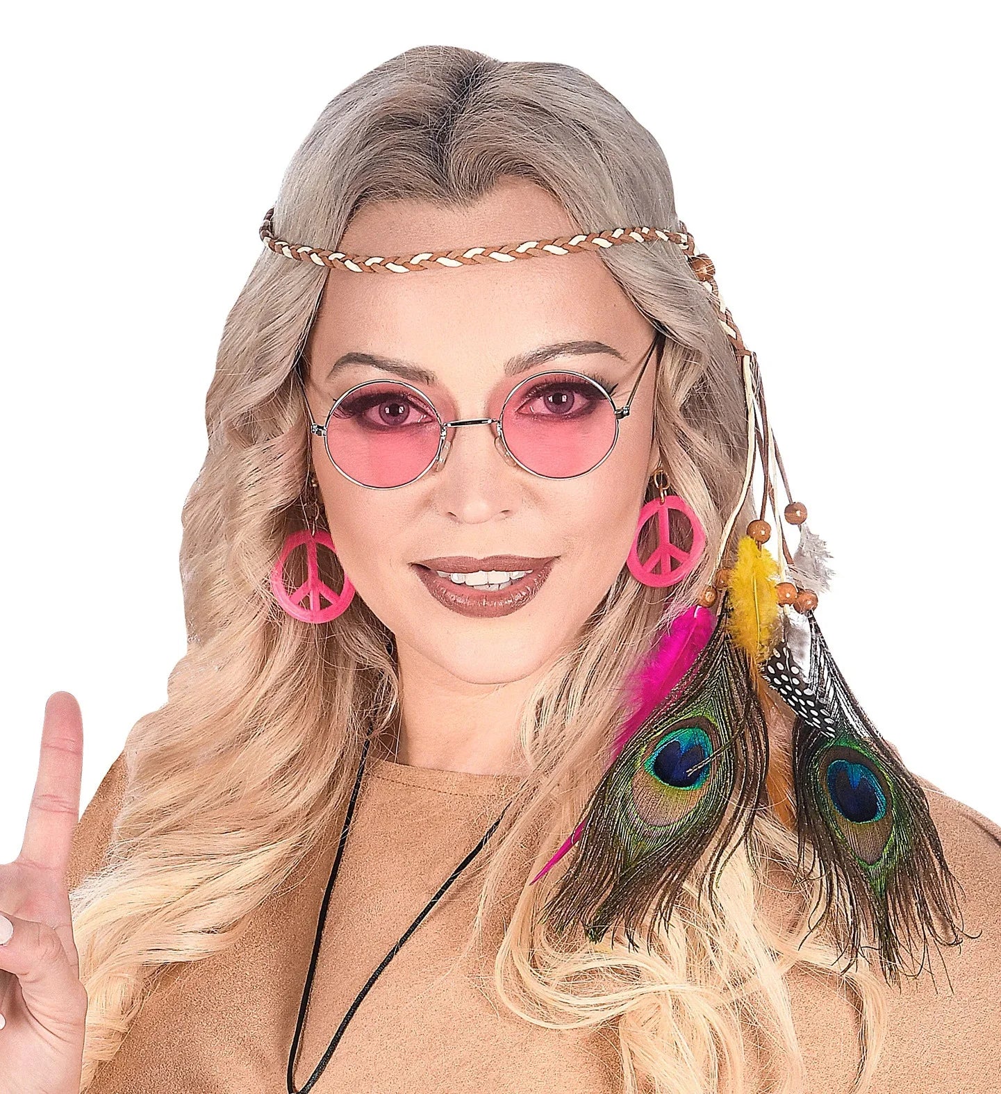 Cinta Hippie para el Pelo con Plumas de Pavo Real Complementos Hippies Widmann