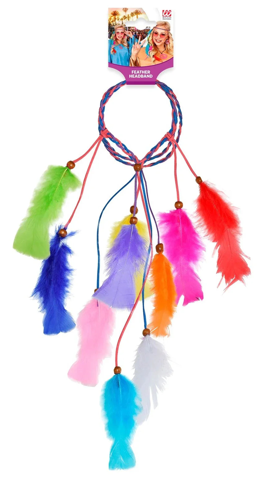 Cinta Hippie para el Pelo con Plumas Multicolor Complementos Hippies Widmann