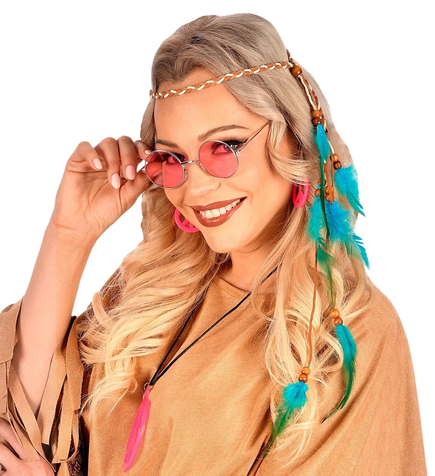 Cinta Hippie para el Pelo con Plumas Azul Turquesa Complementos Hippies Widmann