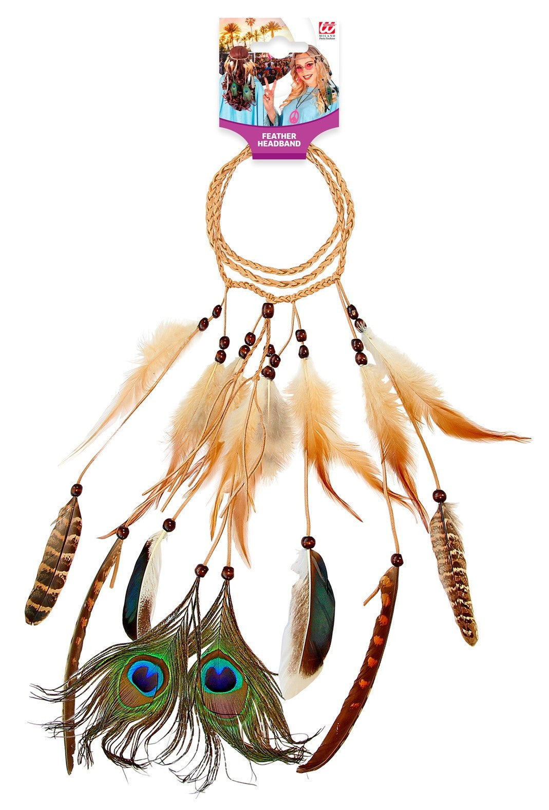 Cinta Hippie para el Pelo con Plumas de Animales Complementos Hippies Widmann
