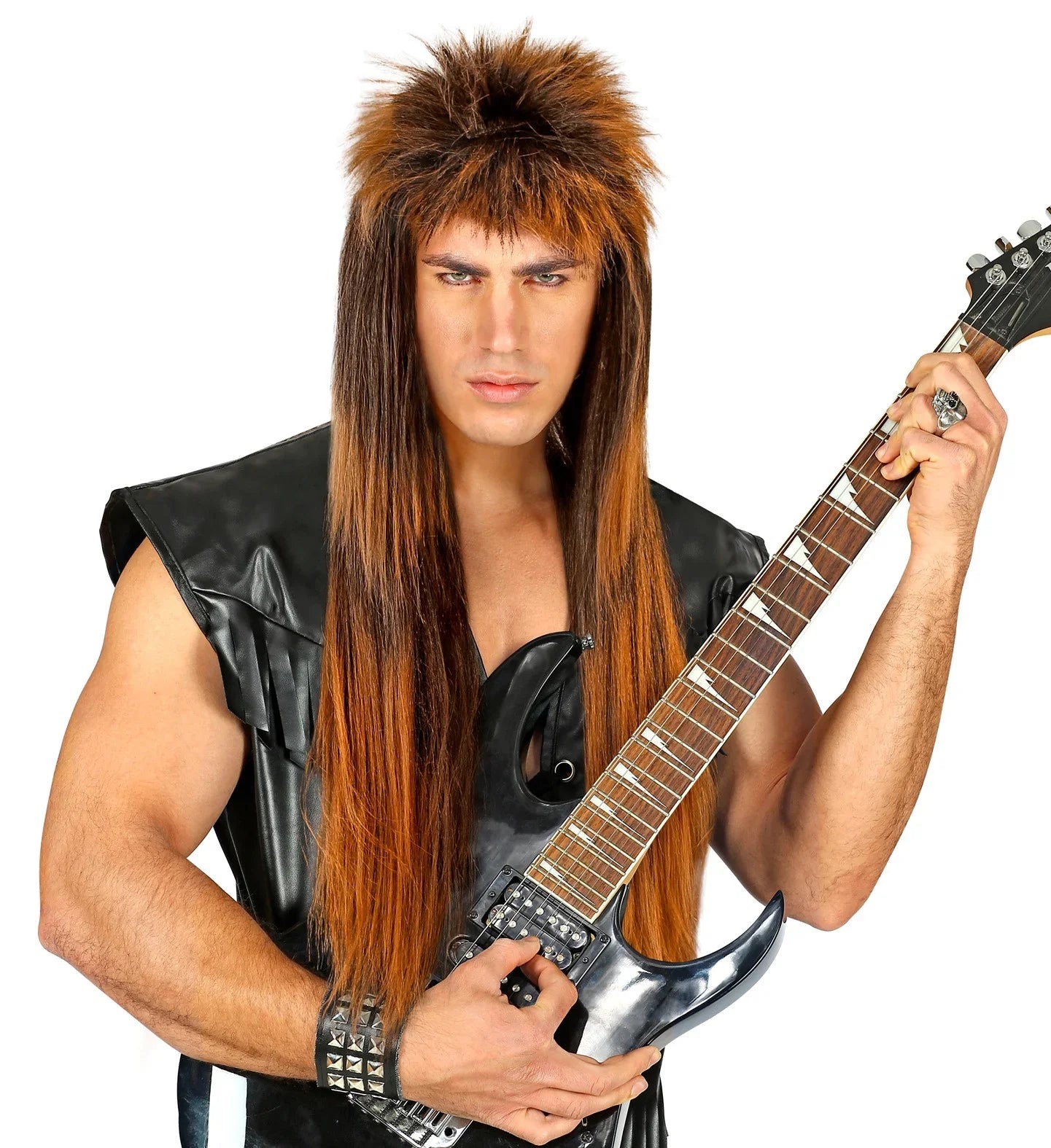 Peluca Morena de Rockero Larga con Mechas Rubias COMPLEMENTOS Widmann