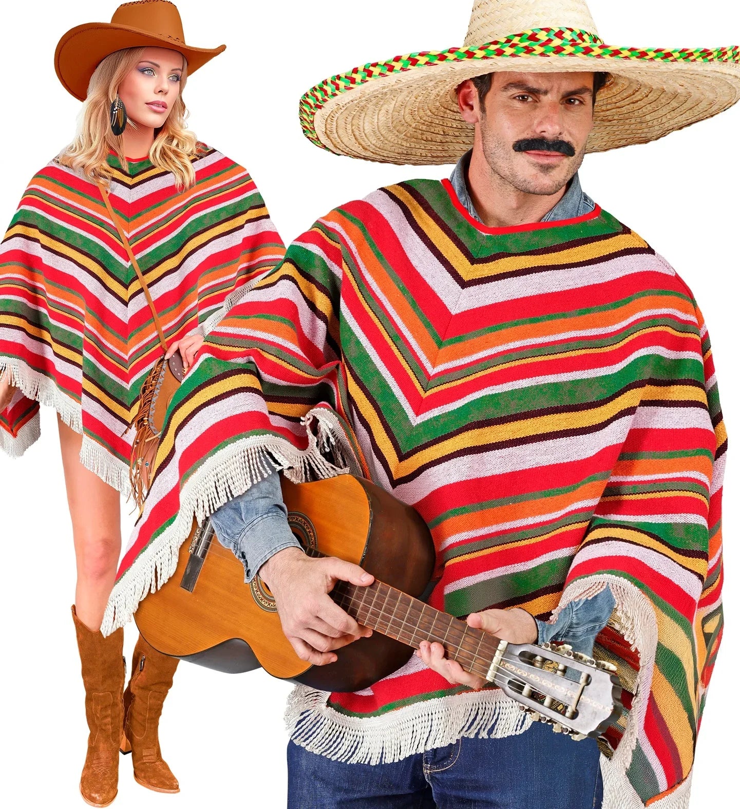 Poncho Mexicano Colorido para Adulto Mexicanos Widmann