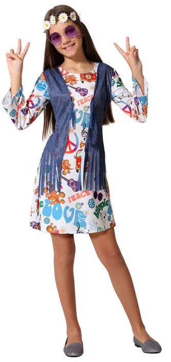 Disfraz de Hippie Jeans Estampado para Niña Hippies Infantiles Atosa