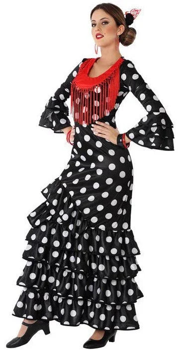Disfraz de Flamenca Negro para Adulto Sevillanas Atosa