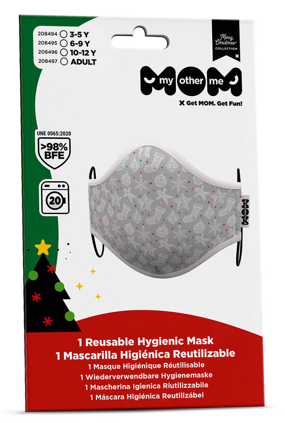 Mascarilla Gris Estampado Navidad para Adulto Mascarillas Navideñas Viving