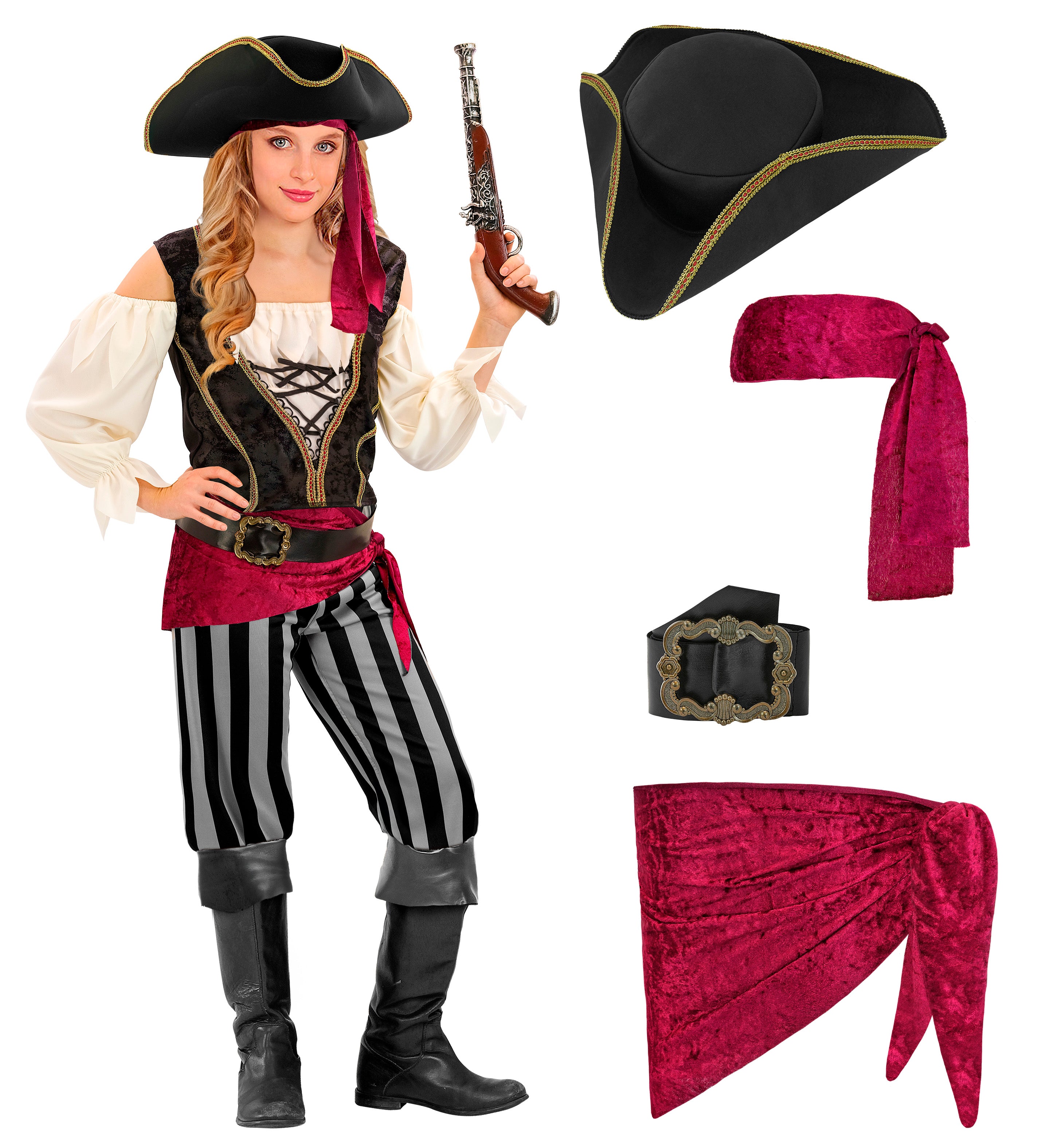 Disfraz de Capitana Pirata con Sombrero para Niña Piratas Infantiles Widmann