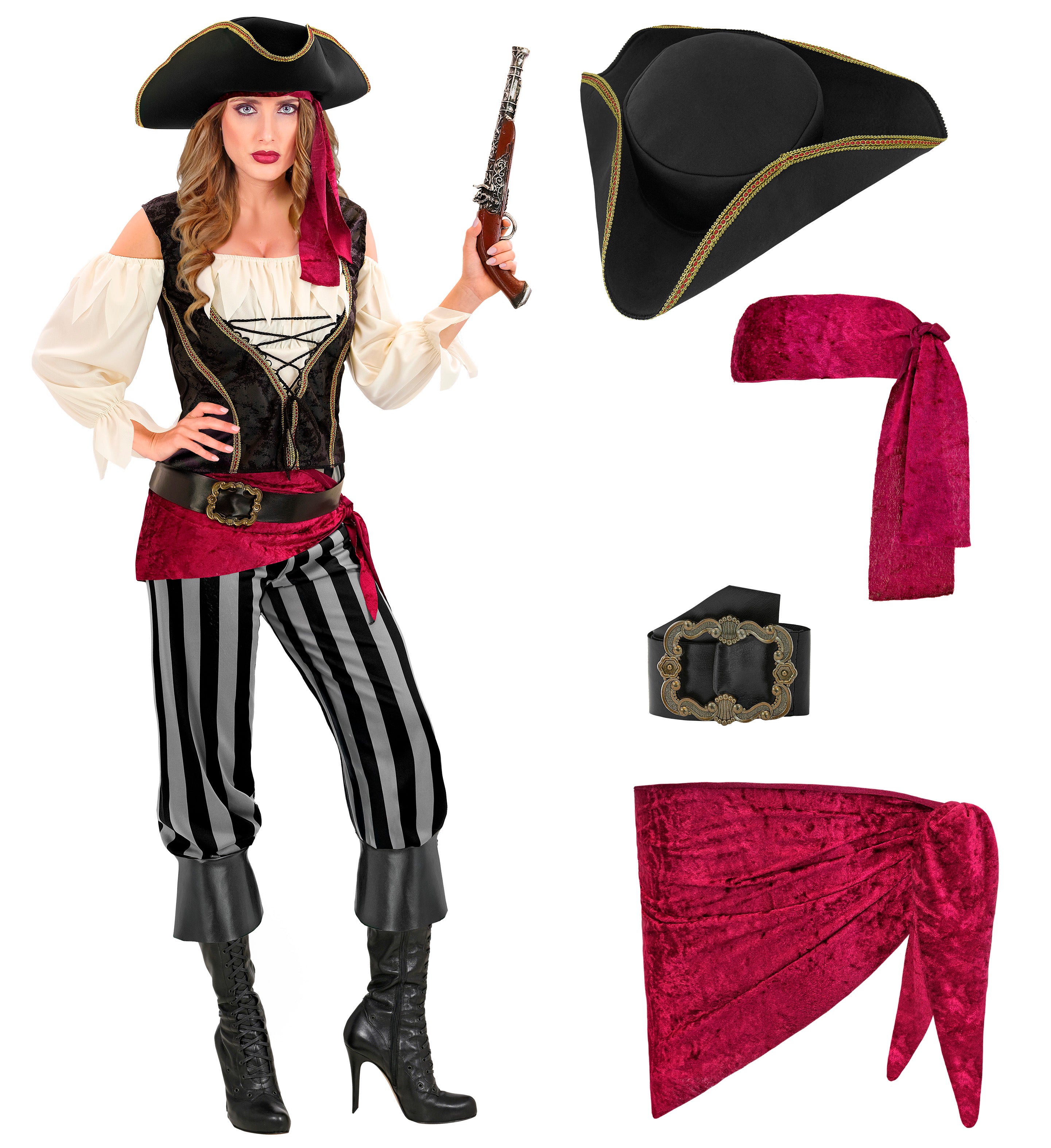 Disfraz de Capitana Pirata con Sombrero para Mujer Piratas Widmann