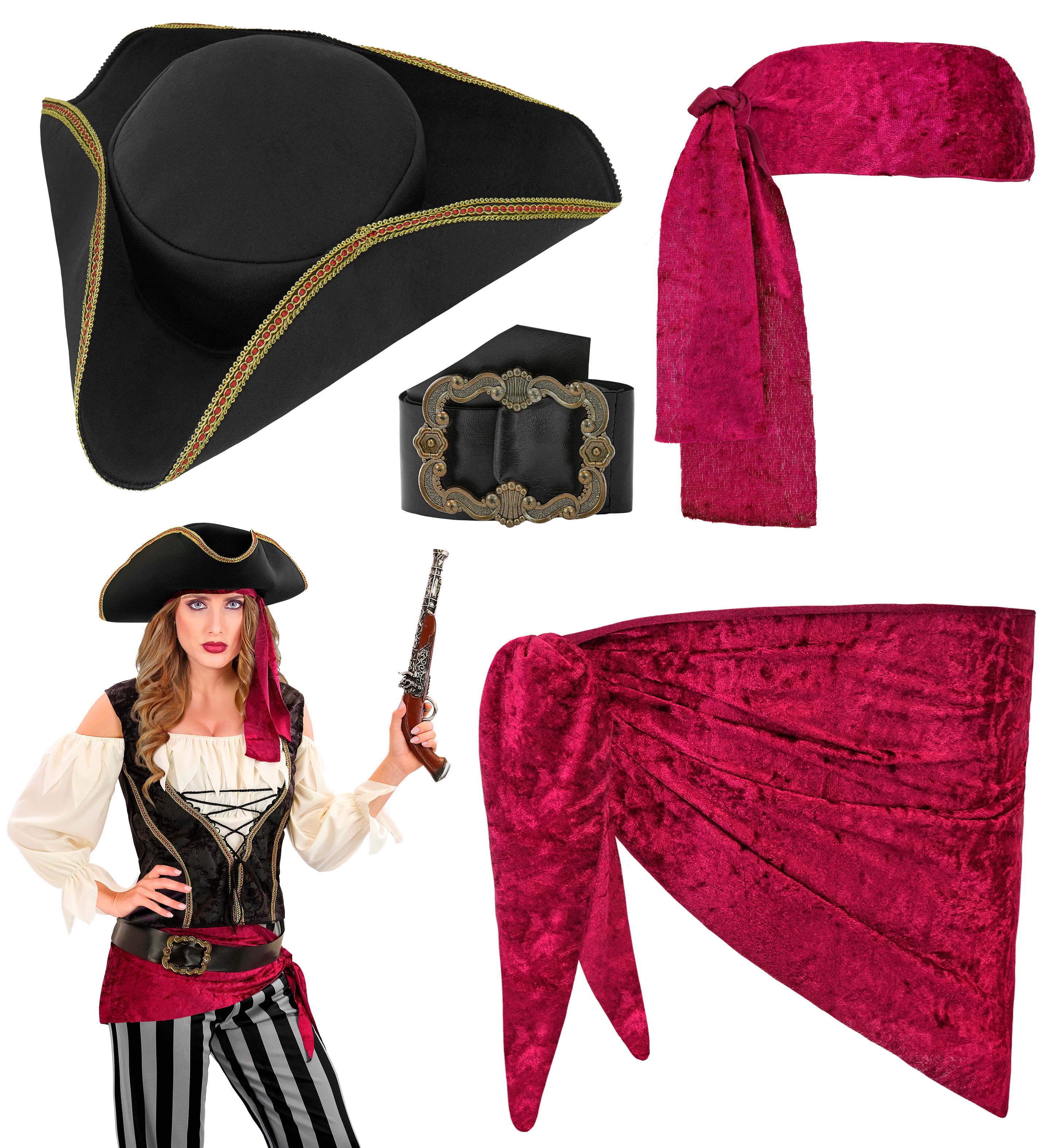 Disfraz de Capitana Pirata con Sombrero para Mujer Piratas Widmann