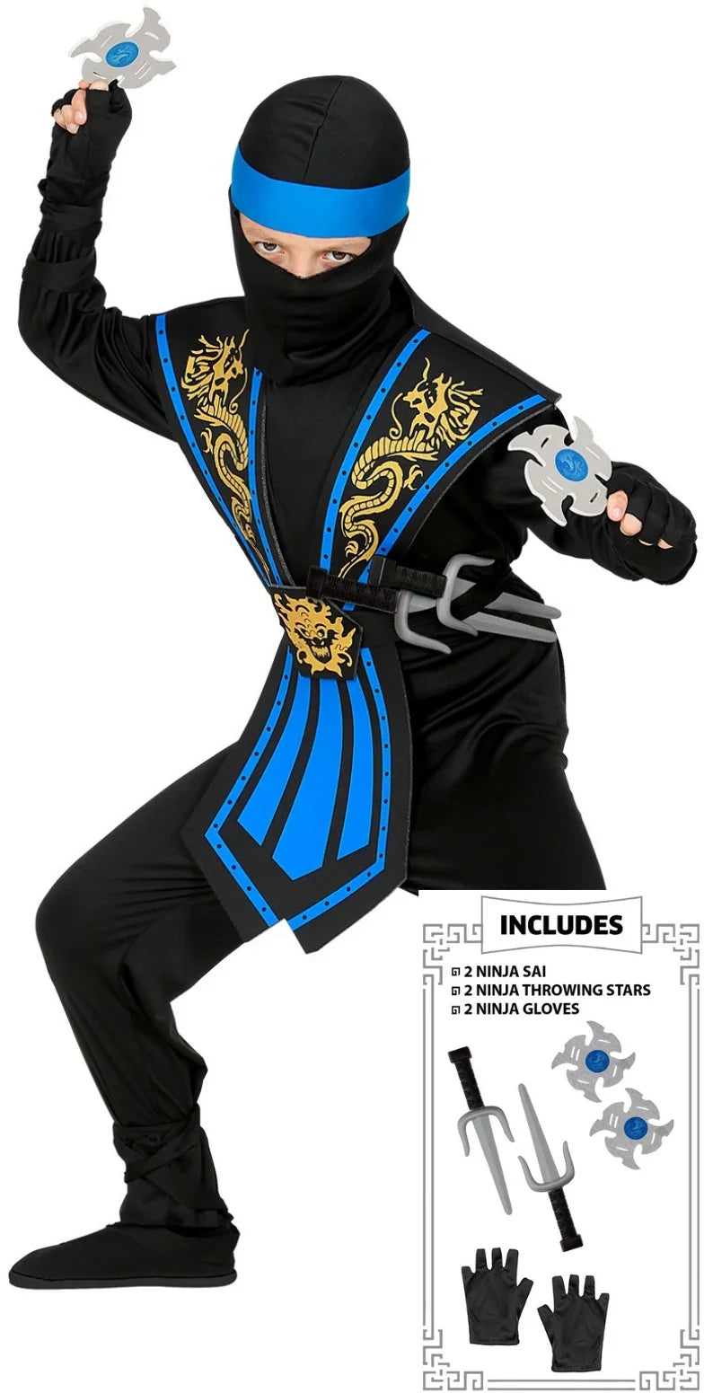 Disfraz de Ninja Azul con Accesorios Infantil Ninjas Widmann