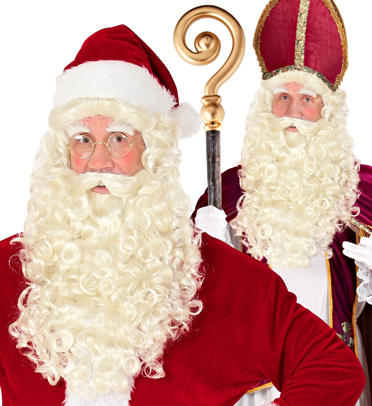 Peluca con Barba, Bigote y Cejas Blanco Natural Papa Noel y Mama Noel Widmann