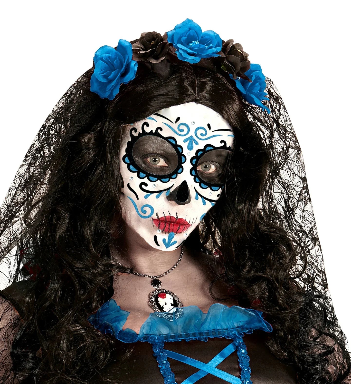 Set de Adhesivos de Catrina Azul con Purpurina Kits de Maquillaje Widmann
