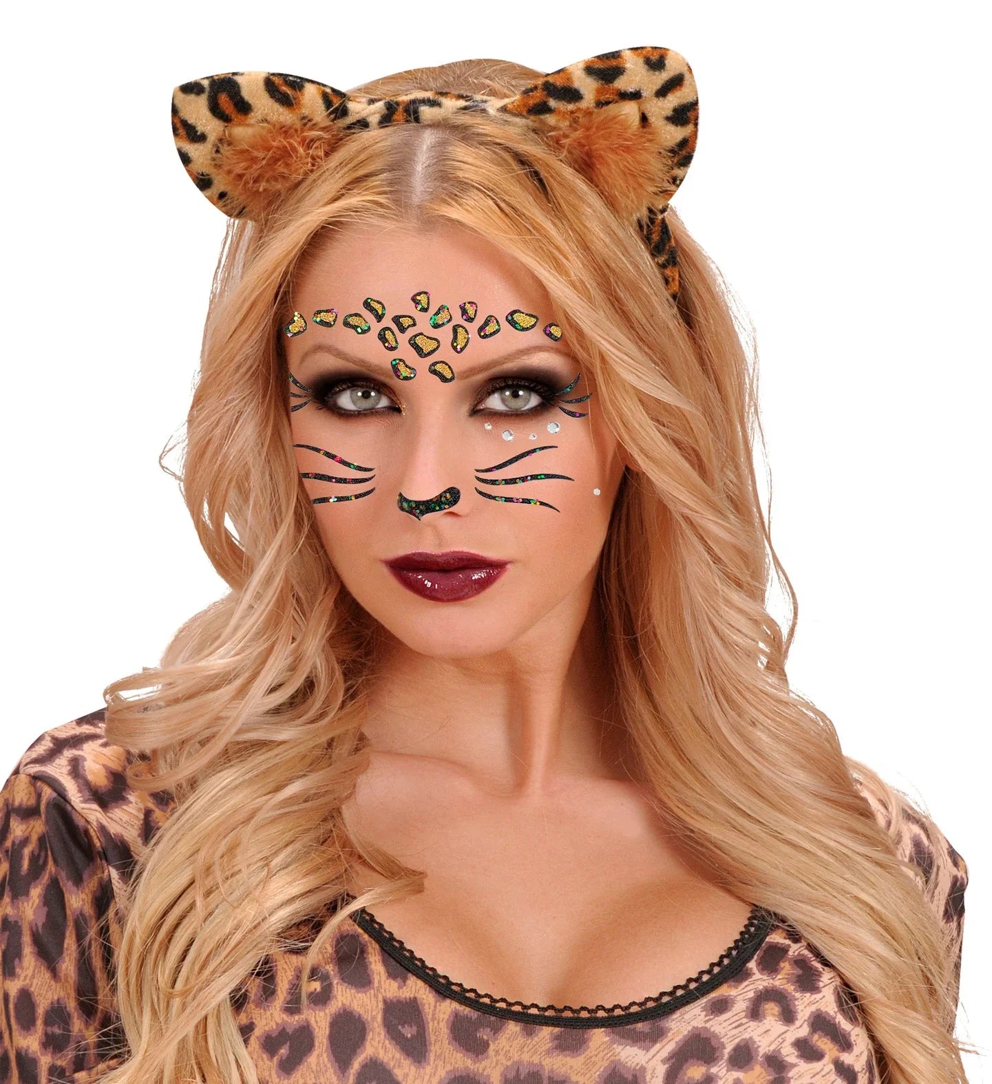 Set de Adhesivos de Leopardo con Purpurina Kits de Maquillaje Widmann