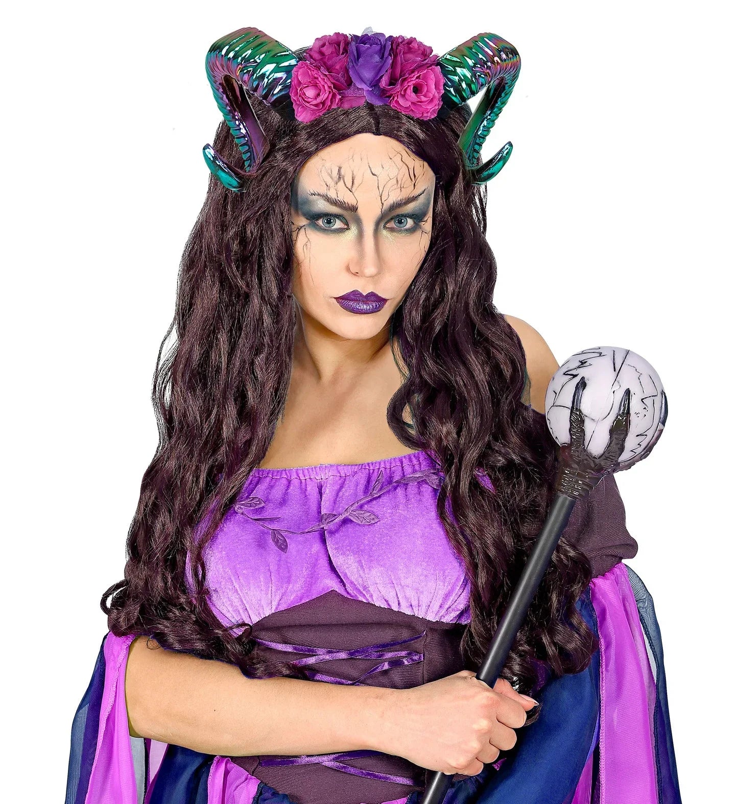 Diadema con Cuernos y Flores Rosas y Moradas Accesorios para la Cabeza Widmann