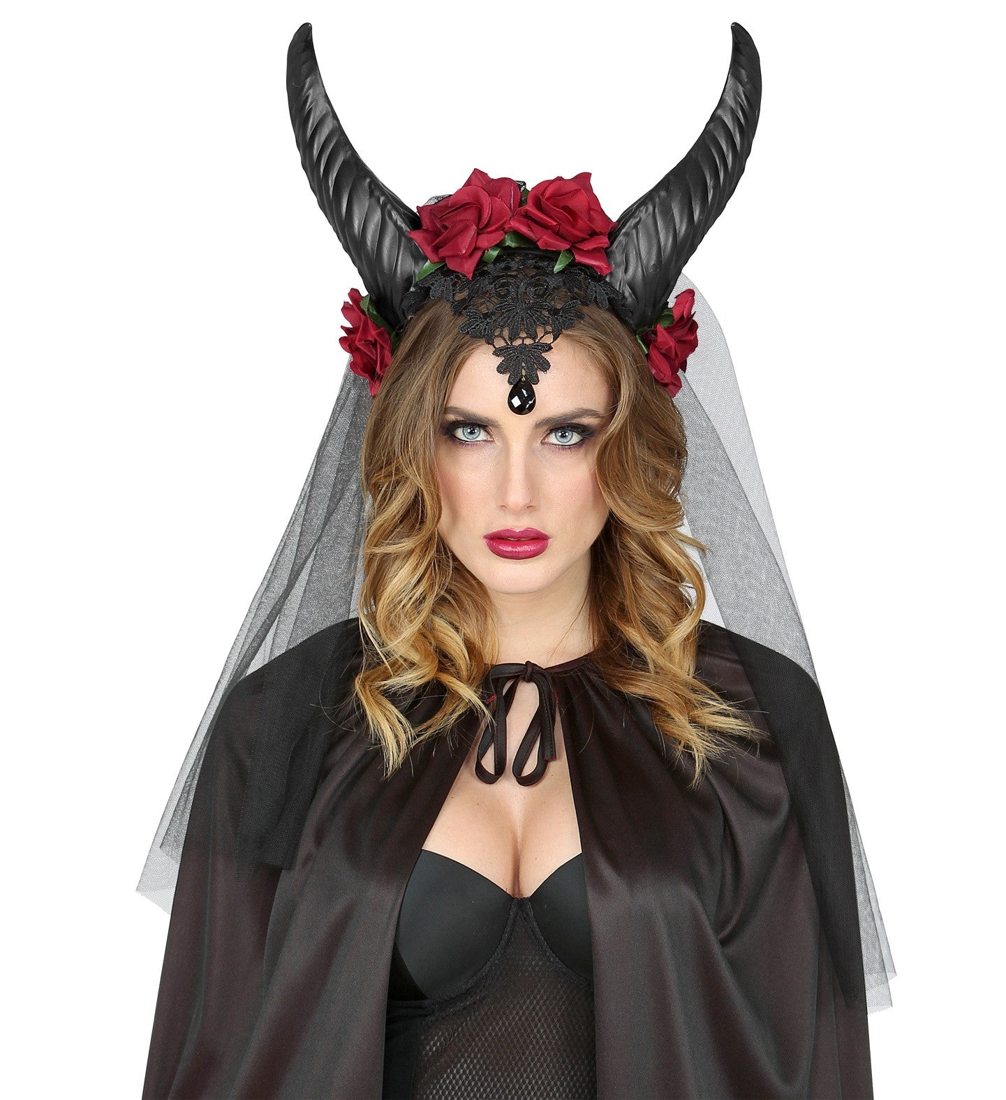 Diadema con Cuernos y Rosas Rojas Accesorios para la Cabeza Widmann