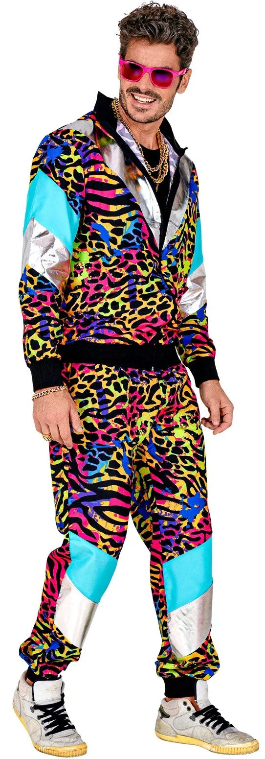 Disfraz Chándal de Táctel de Tigre Neón para Adulto Chándales de Táctel Años 80 Widmann