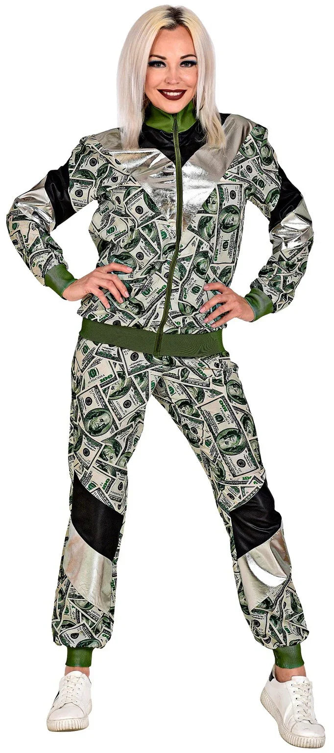 Disfraz Chándal de Táctel de Billetes Dólar para Adulto Chándales de Táctel Años 80 Widmann