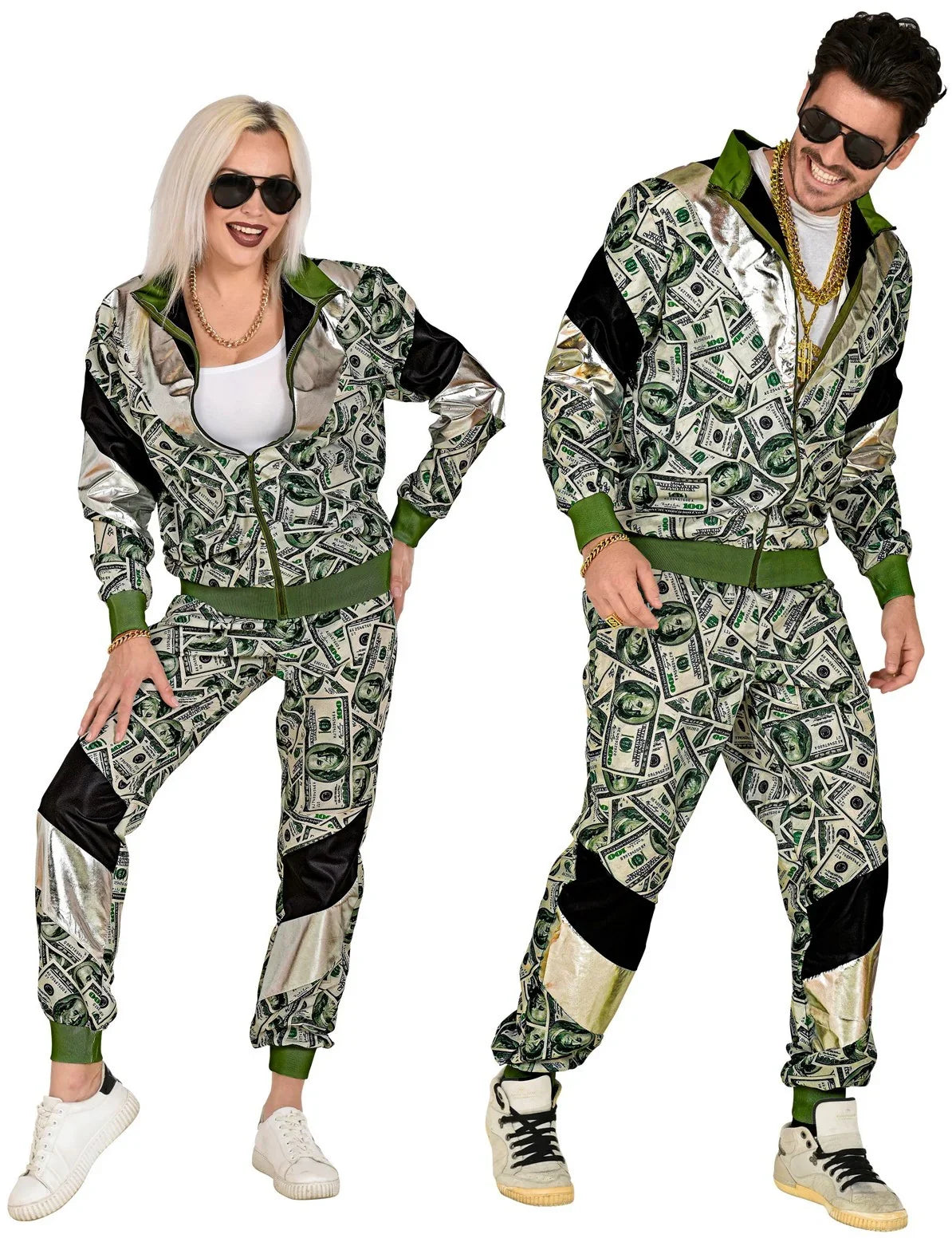 Disfraz Chándal de Táctel de Billetes Dólar para Adulto Chándales de Táctel Años 80 Widmann