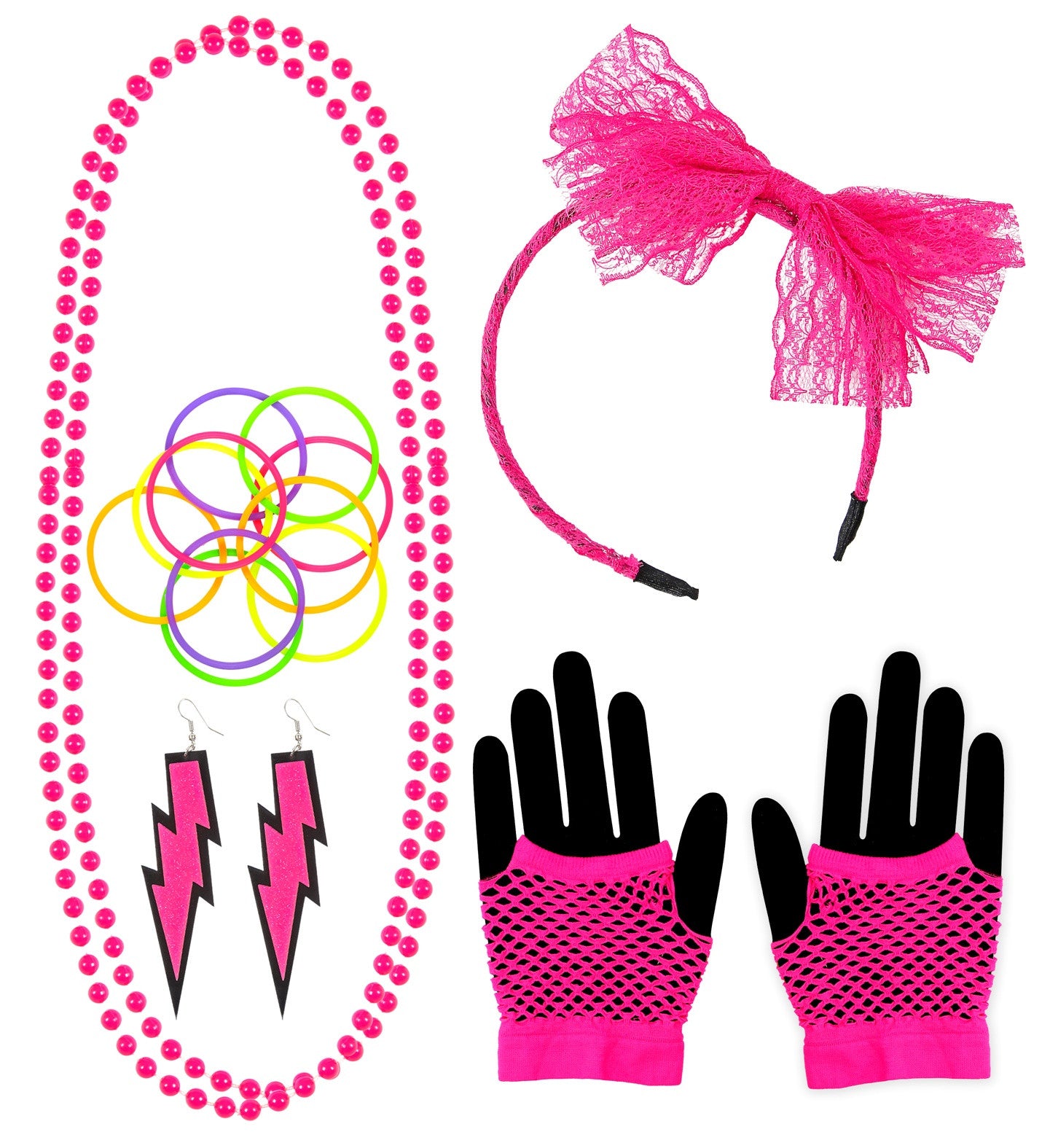 Kit de Accesorios Mujer Años 80 Rosa Neón Años 80 Widmann